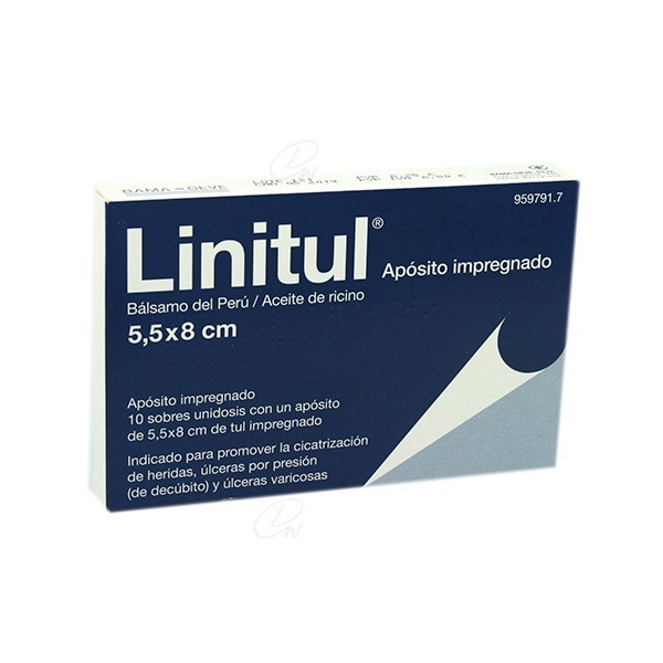 LINITUL APOSITO IMPREGNADO, 10 apósitos de 5,5 x 8 cm