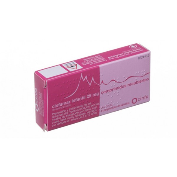 CINFAMAR INFANTIL 25 mg COMPRIMIDOS RECUBIERTOS, 4 comprimidos