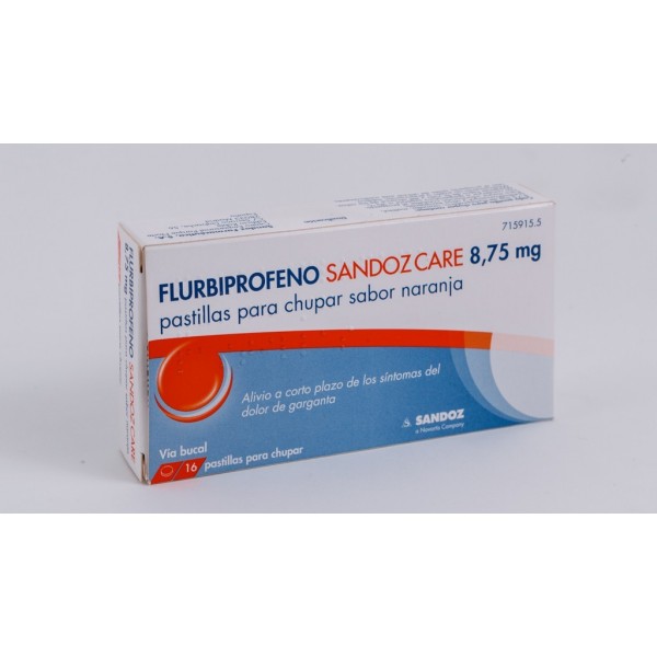 FLURBIPROFENO SANDOZ CARE 8.75 MG 16 PASTILLAS PARA CHUPAR NARANJA
