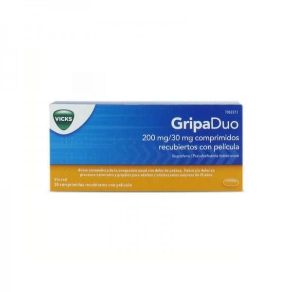 GRIPADUO 200MG/30MG COMPRIMIDOS RECUBIERTOS CON PELICULA, 20 comprimidos