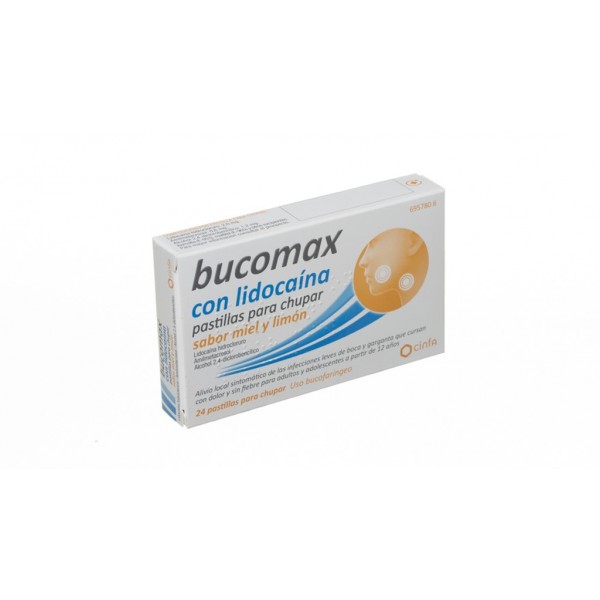 BUCOMAX CON LIDOCAINA PASTILLAS PARA CHUPAR SABOR MIEL Y LIMON, 24pastillas