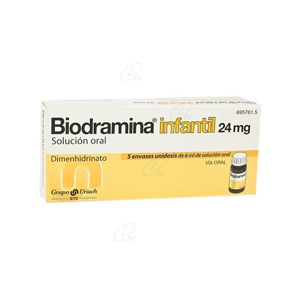 BIODRAMINA INFANTIL 24 MG SOLUCION ORAL, 5 envases unidosis de 6 ml