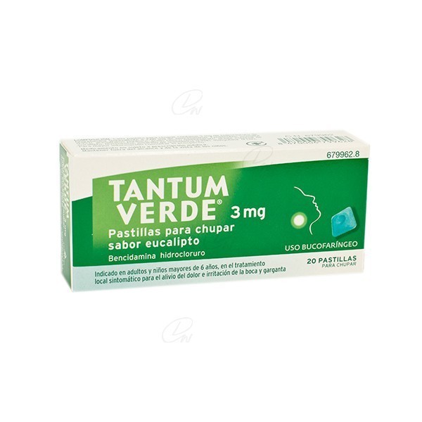 TANTUM VERDE 3 mg PASTILLAS PARA CHUPAR SABOR EUCALIPTO, 20 pastillas