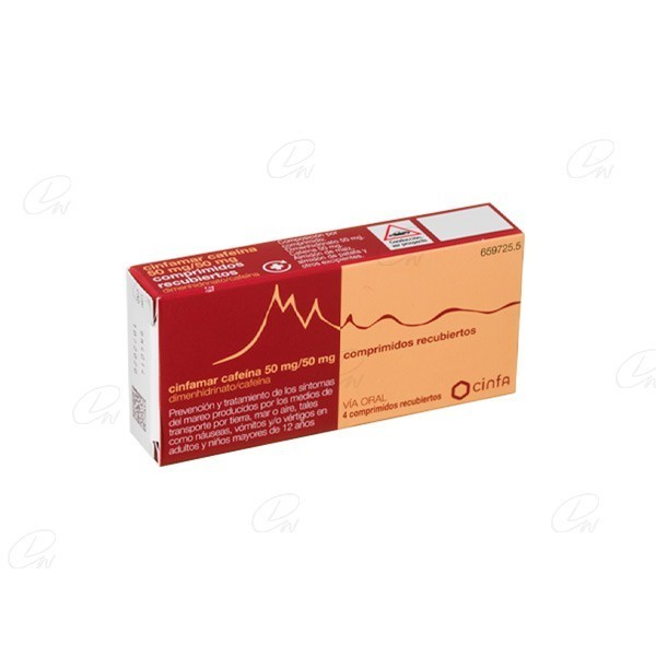 CINFAMAR CAFEINA 50 mg/50 mg COMPRIMIDOS RECUBIERTOS, 4 comprimidos