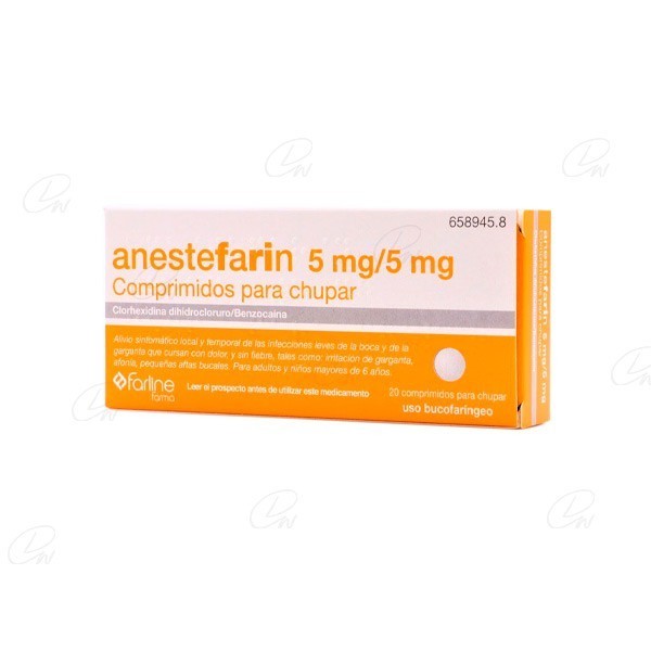 ANESTEFARIN 5 mg/5 mg COMPRIMIDOS PARA CHUPAR, 20 comprimidos