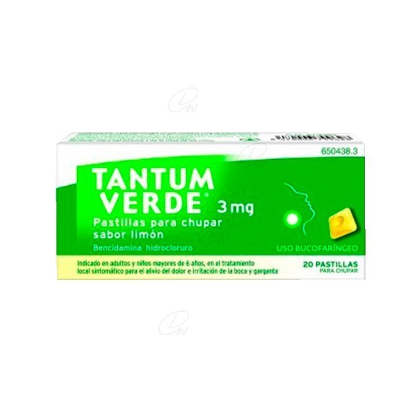 TANTUM VERDE 3 mg PASTILLAS PARA CHUPAR SABOR LIMON, 20 pastillas