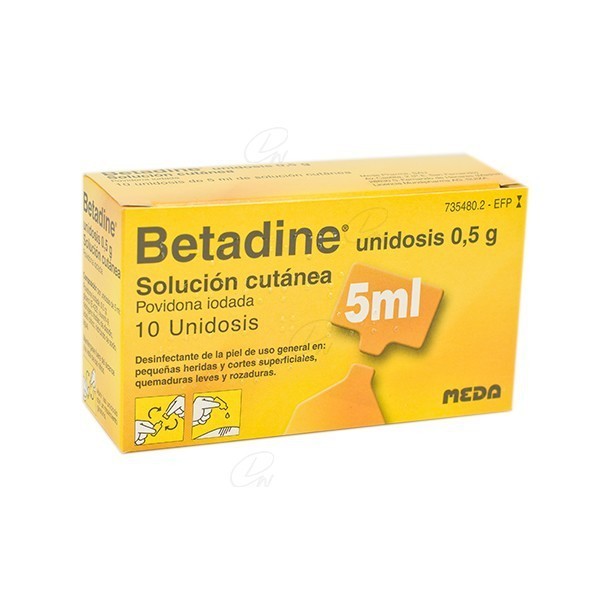 BETADINE UNIDOSIS 0,5 g SOLUCION CUTANEA, 10 envases unidosis de 5 ml