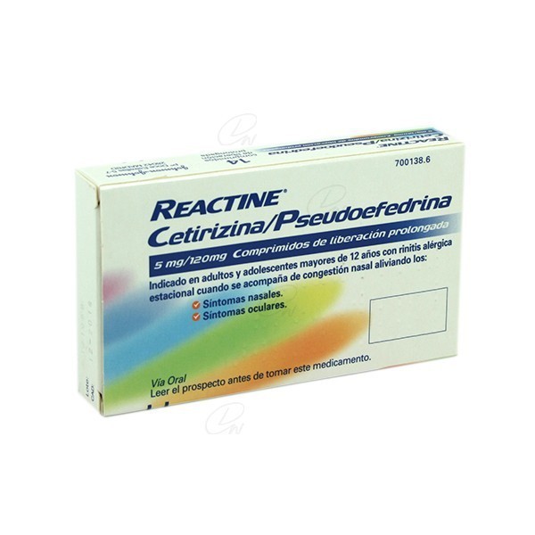 REACTINE CETIRIZINA/PSEUDOEFEDRINA 5mg/120mg COMPRIMIDOS DE LIBERACION PROLONGADA, 14 comprimidos