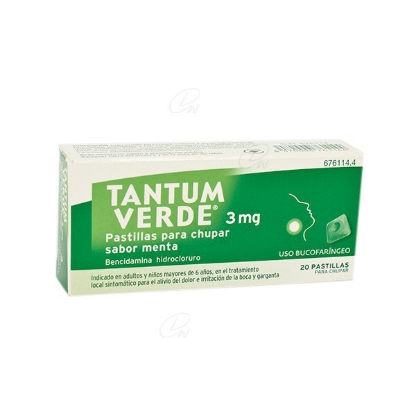 TANTUM VERDE 3 mg PASTILLAS PARA CHUPAR SABOR MENTA, 20 pastillas